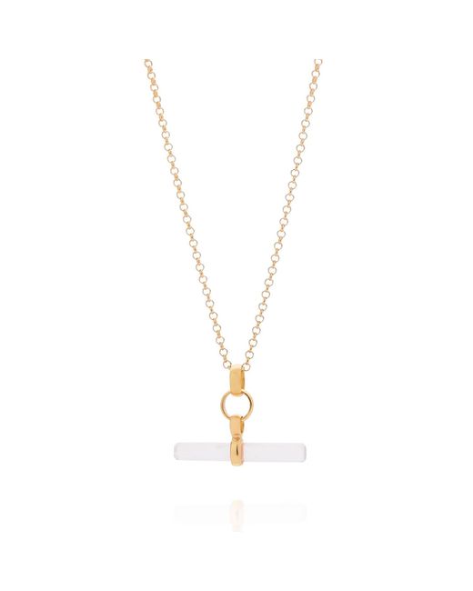 Nellou Jewellery Metallic Neutrals Quartz Crystal T Bar Necklace Plated Sterling