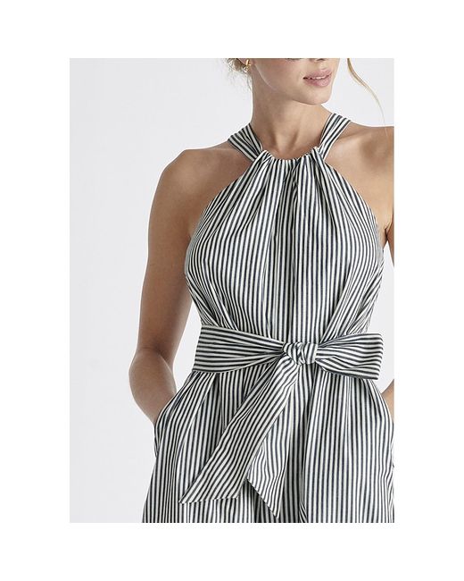 Paisie Gray Striped Halterneck Cotton Jumpsuit