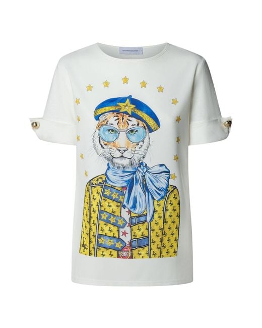 The Extreme Collection Blue Printed T-Shirt With Buttons
