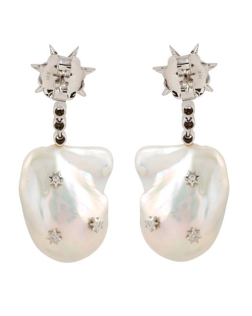 Artisan White Baroque Pearl & Diamond Star Drop Earrings