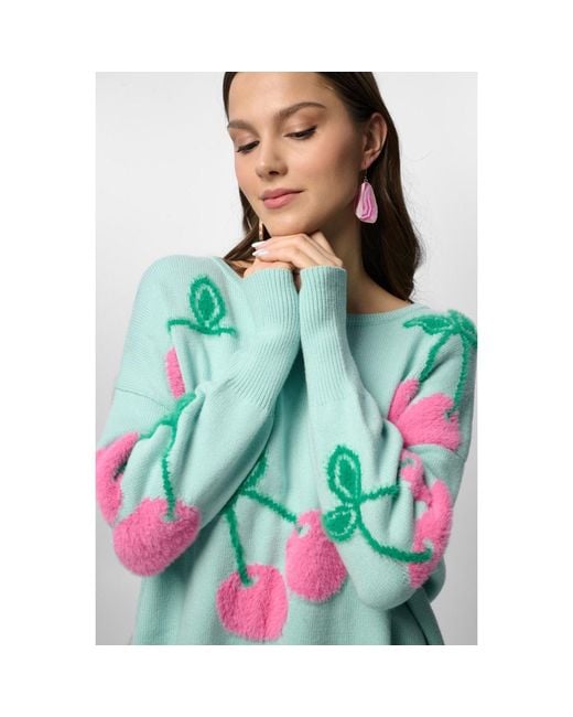 Saachi Blue Whimsical Heart Mint Sweater