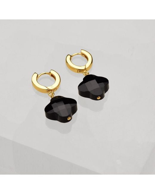 Nellou Jewellery Metallic Clover Gem Hoop Earrings Agate Plated Sterling