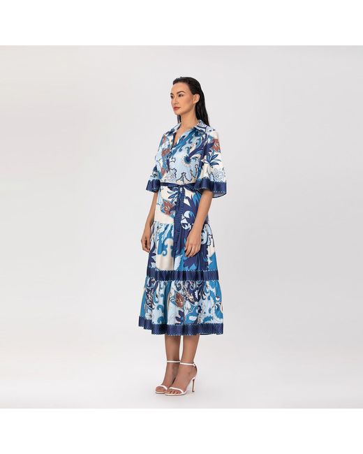 Smart and Joy Pink Midi Shirt Dress With Artistic Print And Tied Belt