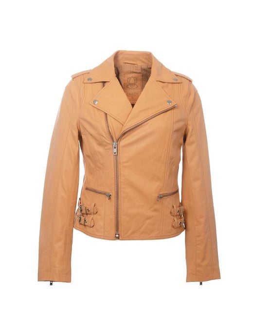 Zasta Studio Brown Brandy Alexander Peach Leather Biker Jacket