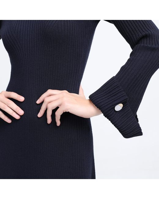 Smart and Joy Black Pleats Collar Preppy Knit Midi Dress