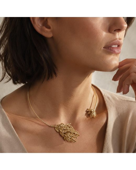 Unaloe Metallic Amazzonia Vermeil Leaf Choker Necklace – Plated Sculptural Collar – Luxury Italian Event Jewelry For