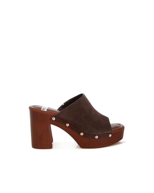Rag & Co Brown Masaki Soft Suede Leather Wooden Clogs