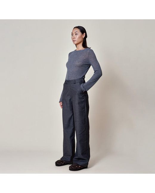 Gunda Hafner Ltd Blue Dark Mid Rise Straight Leg Merino Trousers