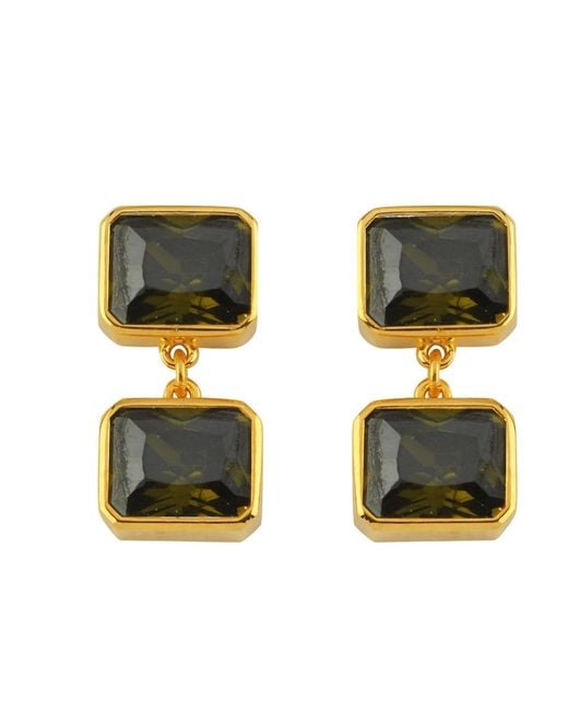 LINYA JEWELLERY Green Double Crystal Stone Dangle Earrings