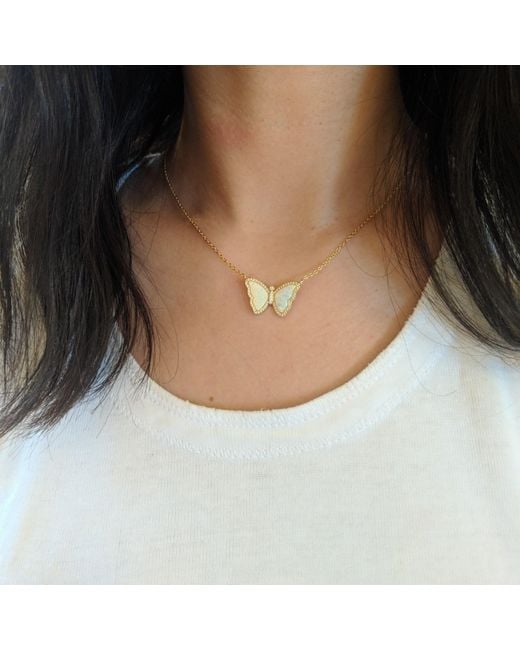 KAMARIA Red Opal Butterfly Necklace With Crystals
