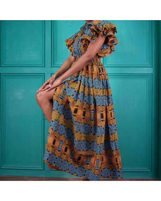 Ohema Ohene Green Akua Cotton African Print Maxi Dress