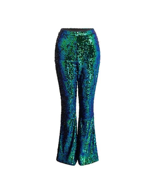 Sour Figs Green Iridescent Sequin Flared Trousers