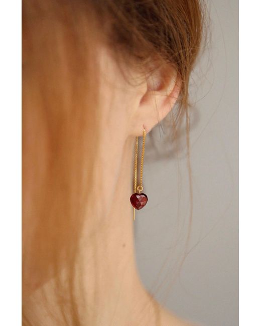 Katy Faye Multicolor Louise Garnet Heart Threader Earrings