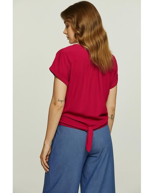 Conquista Red Tie-Front Blouse