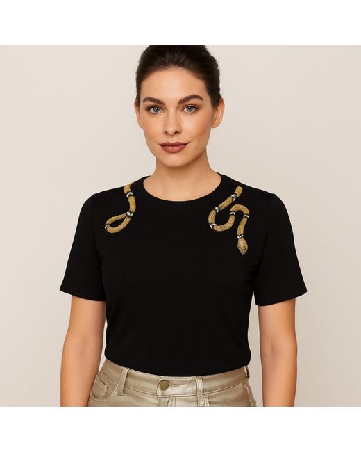 House of Laines London Black Laines Couture Embellished & Wrap Around Snake T-Shirt