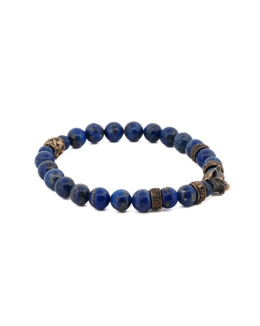 Ebru Jewelry Blue Lapis Lazuli Stone Powerful Wolf Courage Beaded Bracelet for men