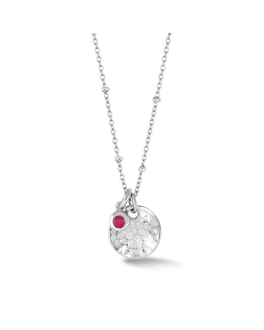 Dower & Hall Metallic Hammered Disc & Ruby Array Necklace