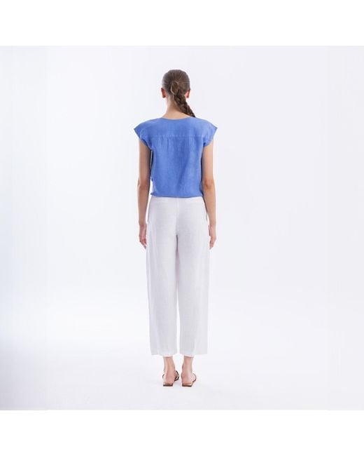 Haris Cotton White Linen Pants With Pleats
