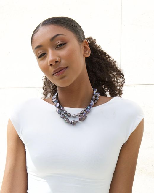 Kybele Studio Metallic Capri Necklace With Dark Baroque Pearls