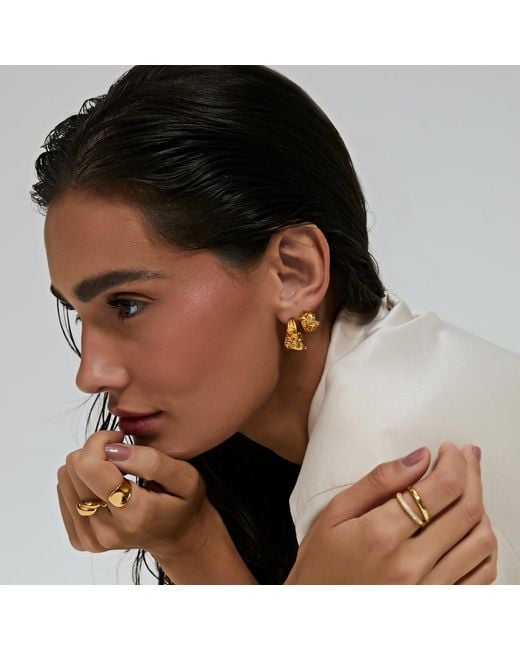 Shabella Nyc Metallic Crinkle Hoops Earings