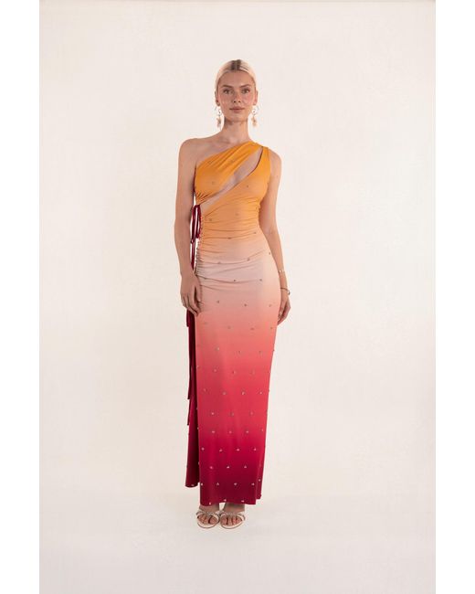 Clerestory Pink Solene Hand-Sewn Crystal Embellished Ombré Print Maxi