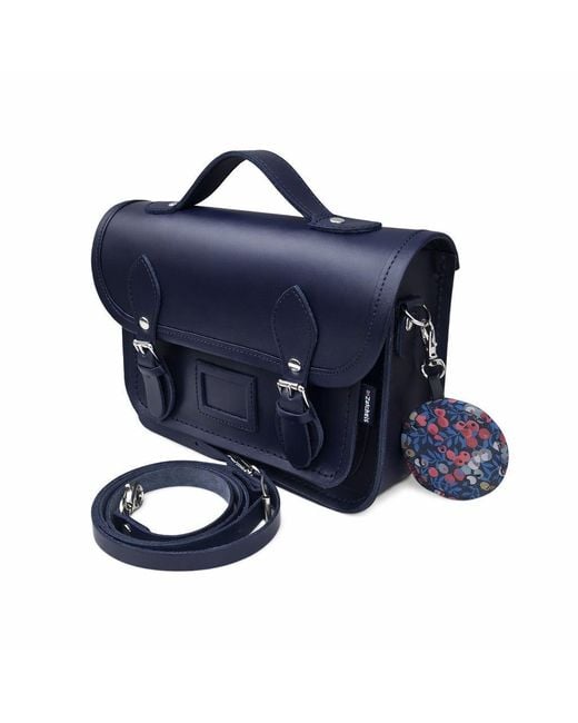 Zatchels Blue Floral Lined Leather Midi Satchel