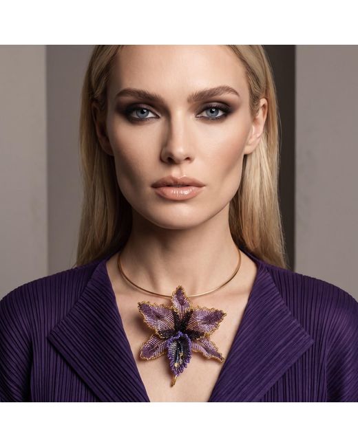 Iliana Arrazola Blue Orchid Choker, And Deep, Glass Beads, Beaded Jewelry