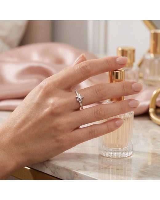 Spero London Metallic Star Zirconia Half Round Adjustable Sterling Ring