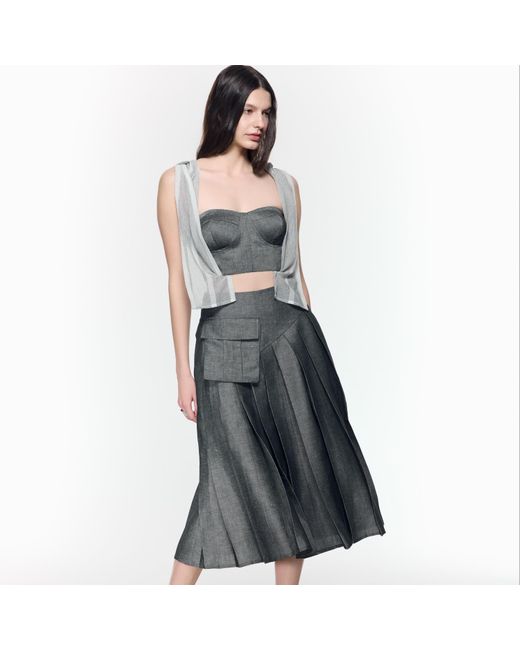Mirimalist Gray Twirl Pleated Midi Skirt
