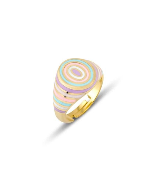 Spero London Metallic Adjustable Multi Pastel Color Enamel Sterling Vermeil Signet Ring