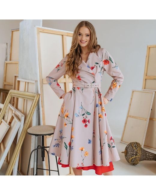 RainSisters Pink Beige Waterproof Trench Coat With Colourful Flower Print: Spring Bloom