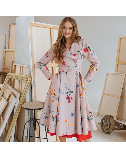 RainSisters Pink Beige Waterproof Trench Coat With Colourful Flower Print: Spring Bloom