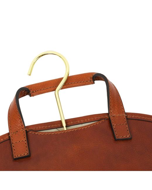 Time Resistance Brown Cognac Leather Garment Bag for men