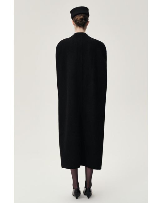 FRONT ROW SHOP Black Double-Faced Sculptural Wool Cape Coat