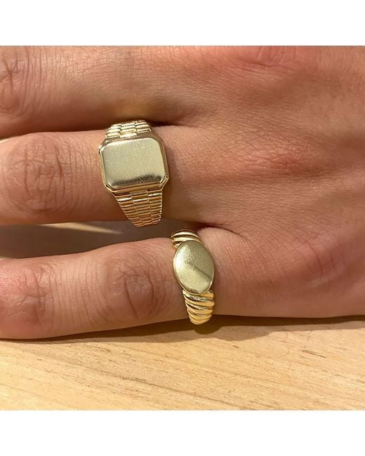 VicStoneNYC Fine Jewelry Yellow Screw Band Design Oval Signet Ring for men