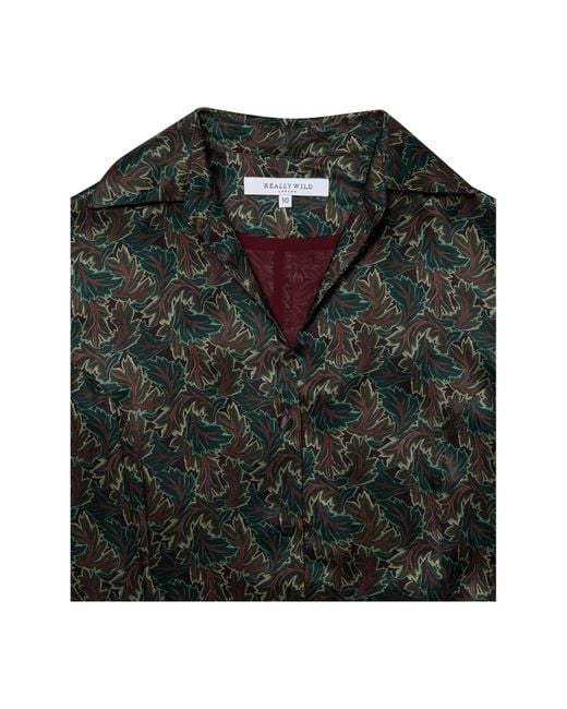 Really Wild Clothing Green Hawthorn Silk Open Neck Shirt Dress
