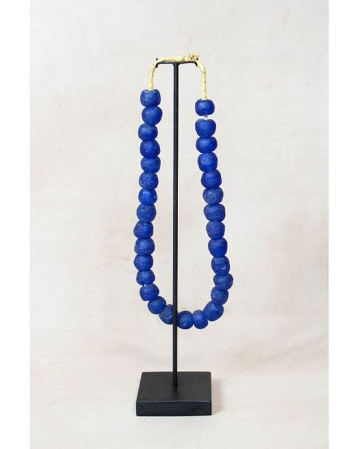 Botanical Boys Blue Ghana Glass Beads Necklace, Dark