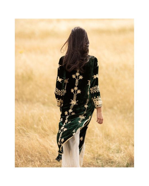 Antra Designs Green Suki Royal Silk Velvet Suki Coat