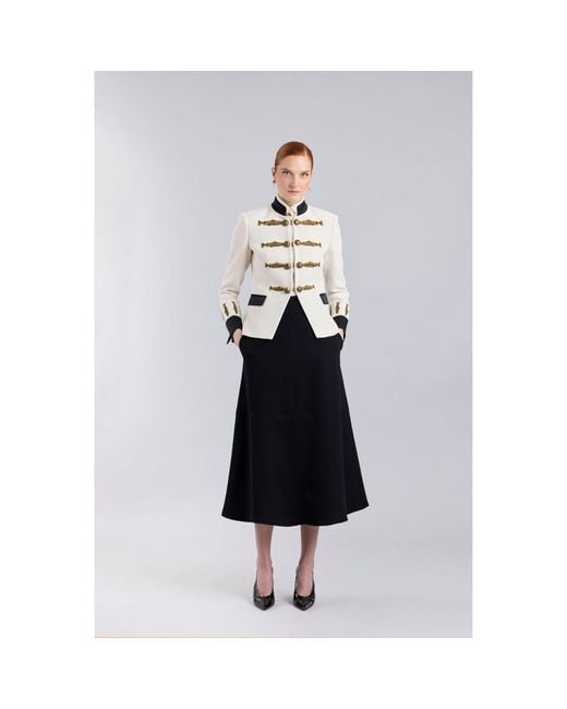 The Extreme Collection White Neutrals Ivory Military Tailored Blazer With Embroidery Nuvola