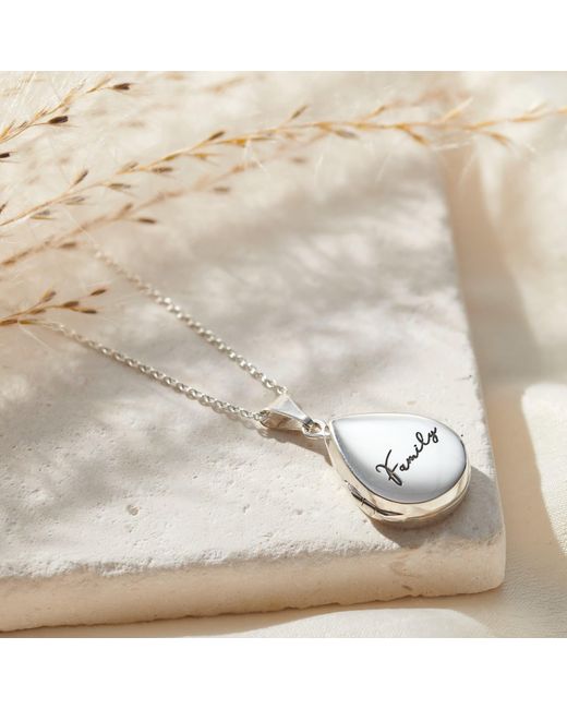 Posh Totty Designs Metallic Sterling Silver Script 'family' Small Droplet Locket Necklace