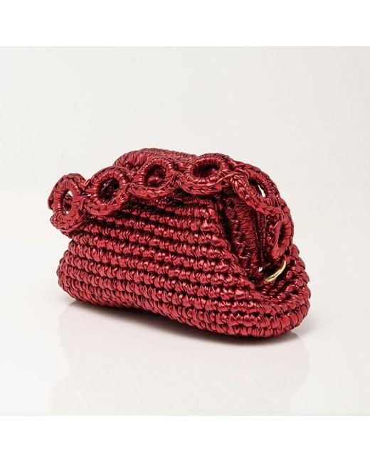 Sibylla Delphica Red Mini Metallic Crochet Clutch Bag