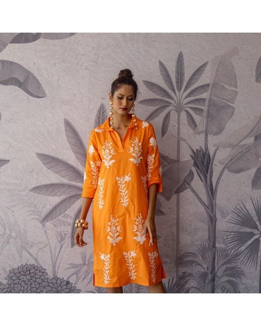 NoLoGo-chic Orange Long Tourist Dress Satsuma With Embroidery
