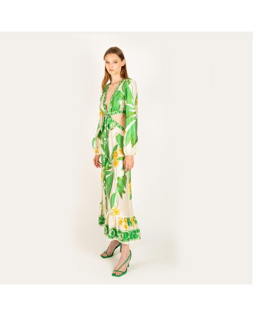 SECRET MISSION Green Lydia Tropical Maxi Dress