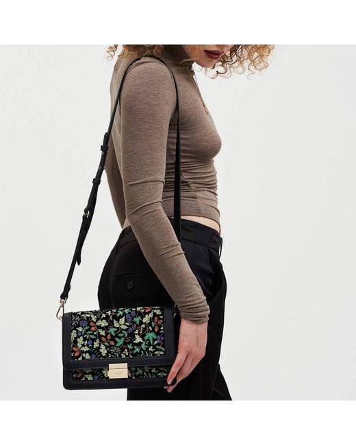 Fable England Black Embroidered Fold Over Bag