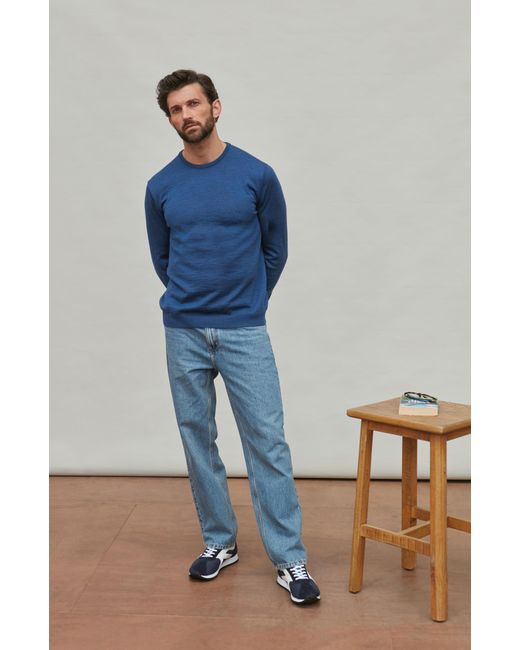 Paul James Knitwear Blue Extra Fine Merino Wool Calington Crew Neck Jumper for men