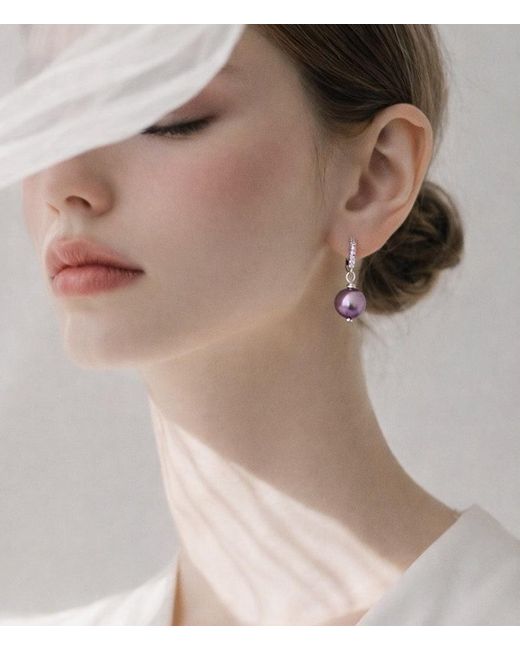 Ninemoo Metallic Velours Nocturne Pearl Hoop Earrings
