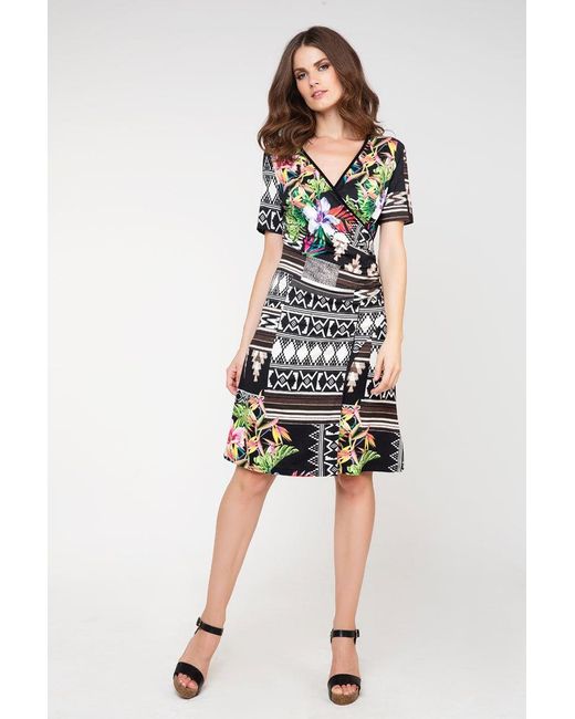 Conquista Green Print Wrapover Dress