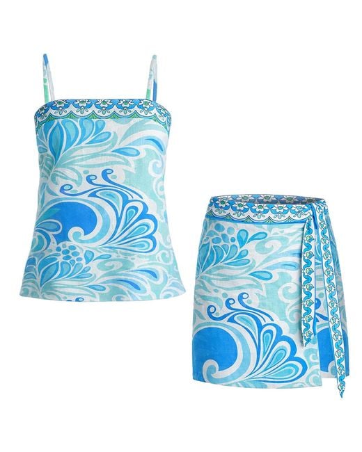 LOVEIST STORE Blue Venice Printed Camisole & Wrap Skirt Co-Ord Set