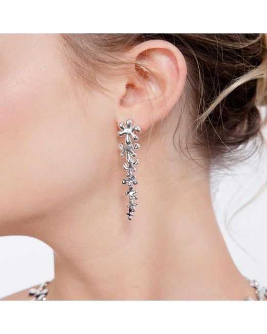 Lucy Quartermaine White Solid Sterling Long Taper Splash Earrings