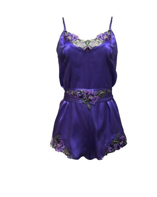 Carol Coelho Blue Theory Of Strings Satin Blend Dark Embroidered Romper